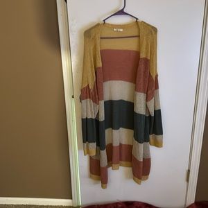 Striped open front cardigan.